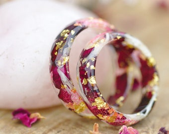 Anello romantico rosa rossa, anello di promessa, anello di fiori pressati, anello in resina naturale, anello di fiori di fidanzamento, anelli da donna, regalo fidanzata