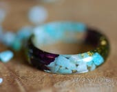Amazonite Purple Ring, Blue Stone Ring, Flower Resin Ring, Gemstone Ring, Gypsy Bohemian Ring, Terrarium Ring, Amazonite Jewelry