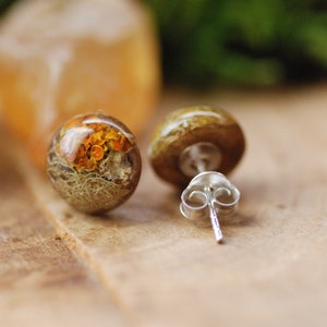 Forest Lichen Stud Earrings, Tree Moss Earrings, Nature Lover Gift, Rustic Post Earrings, Woodland Resin Earrings, Gift for Her image 6