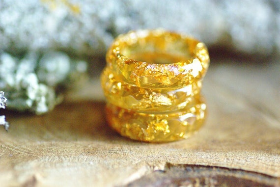 Gold Resin Ring with gold flakes Eco Resin Faceted Ring Minimalist Golden Ring Women Rings Original Gift for Friend
