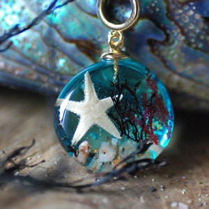 Ocean Starfish Necklace, Blue Sea Necklace, Mermaid Pendant, Resin Necklace, Underwater Necklace, Seaweed Nature Pendant image 4