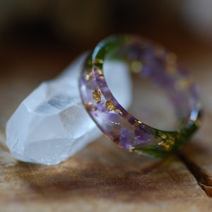 Natural Amethyst Ring with Green Moss, Purple Gemstone Resin Ring, Aquarius Zodiac Ring, Magic Amethyst February Gift Birthstone Ring image 2