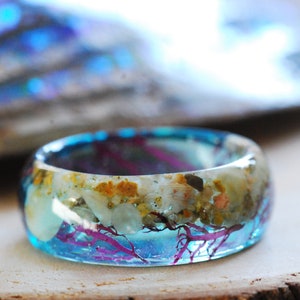 Ocean Resin ring, Mermaid Blue Ring, Nautical Ring, Blue Summer Resin Ring, Sea Ring, Real Seaweed Ring, Mermaid Jewelry, Sea Gift image 6