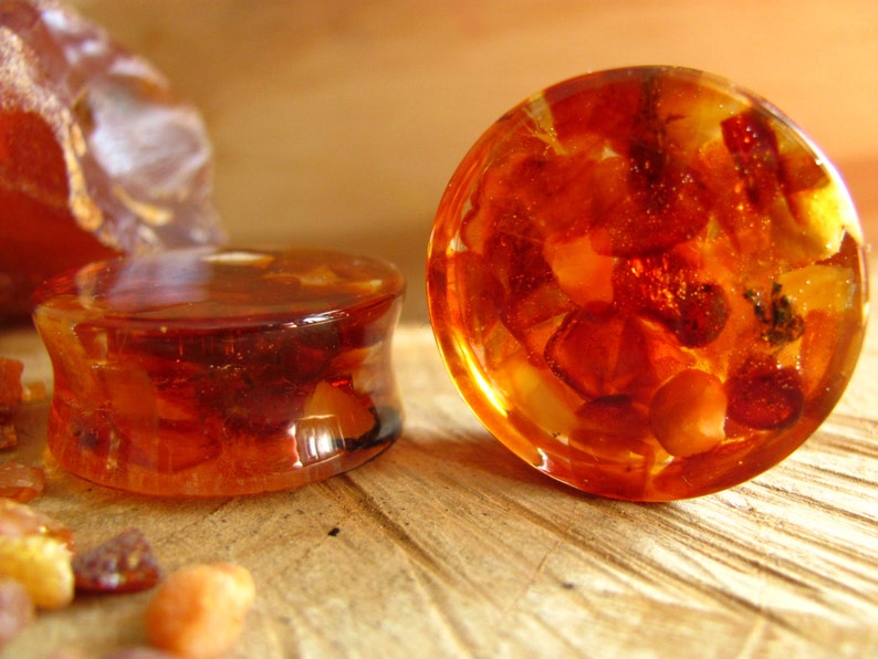Raw Orange Amber Ear Gauges Clear Baltic Amber Ear Plugs Etsy