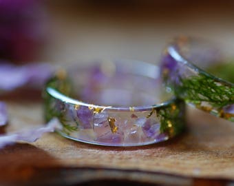 Natural Amethyst Ring with Green Moss, Purple Gemstone Resin Ring, Aquarius Zodiac Ring, Magic Amethyst February Gift  Birthstone Ring