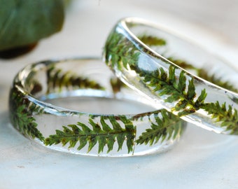 Real Fern Resin Ring, Nature Jewelry, Forest Ring for Men, Dried Plant Ring for Women, Fern Jewelry, Botanical Thumb Ring, Fairy Style