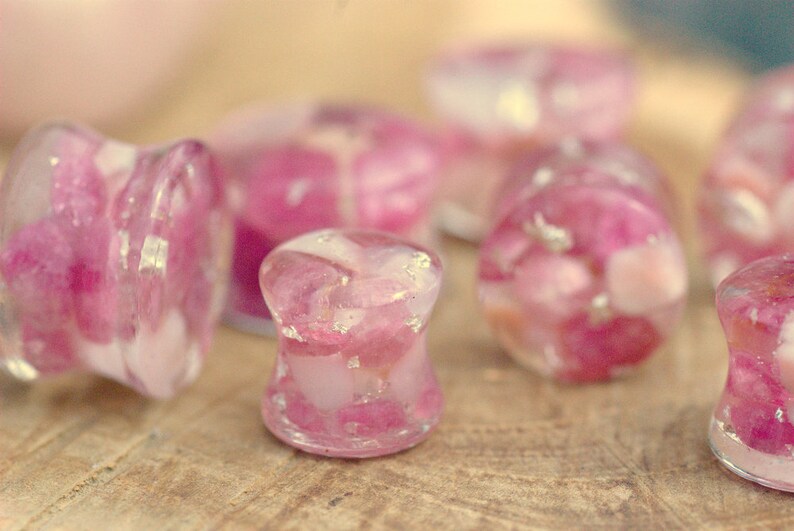 Stone Plugs Pink Gauges Gemstone Plugs Crystal Resin Plugs Etsy