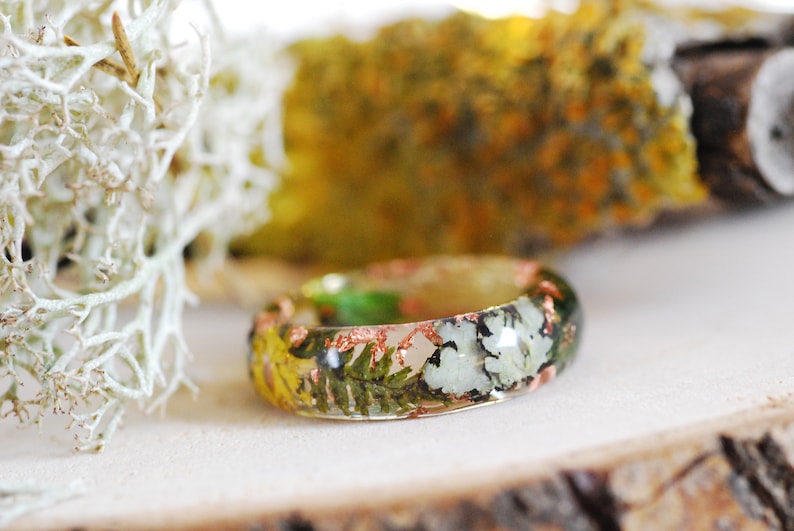 Magic Forest Ring with Moss and Lichen, Outdoor Resin Ring with copper flakes, Elf Ring, Moss Mountain Ring, Fairy Jewelry image 10