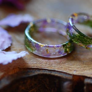 Natural Amethyst Ring with Green Moss, Purple Gemstone Resin Ring, Aquarius Zodiac Ring, Magic Amethyst February Gift Birthstone Ring image 4