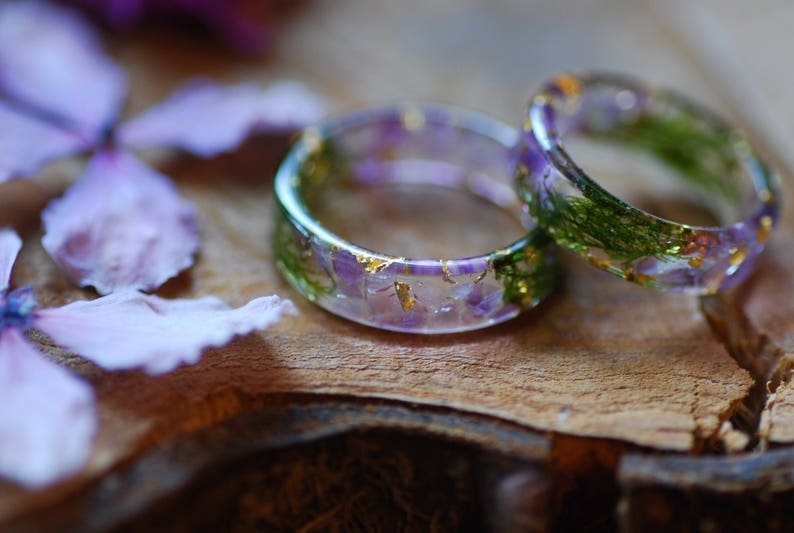 Natural Amethyst Ring with Green Moss, Purple Gemstone Resin Ring, Aquarius Zodiac Ring, Magic Amethyst February Gift Birthstone Ring image 4