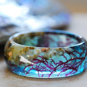 Ocean Resin ring, Mermaid Blue Ring, Nautical Ring, Blue Summer Resin Ring, Sea Ring, Real Seaweed Ring, Mermaid Jewelry, Sea Gift image 7