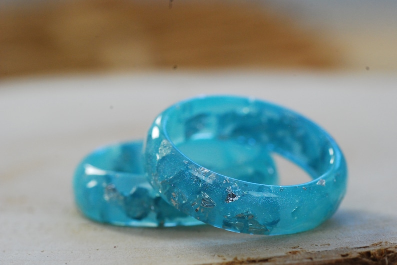 Silber Blau Harz Ring, Silber Flocken Facettenring, Trendy Ringe, Pastell Ringe, Eis Winter Ring, Geschenk für Mädchen Bild 7