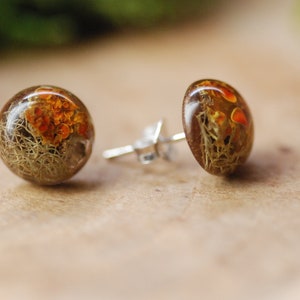 Forest Lichen Stud Earrings, Tree Moss Earrings, Nature Lover Gift, Rustic Post Earrings, Woodland Resin Earrings, Gift for Her image 2