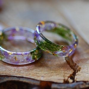 Natural Amethyst Ring with Green Moss, Purple Gemstone Resin Ring, Aquarius Zodiac Ring, Magic Amethyst February Gift Birthstone Ring image 8