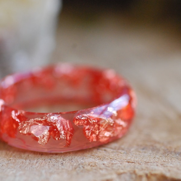 Bague en résine corail avec flocons de cuivre, bague à superposer orange à facettes, bague flocons de cuivre, bijoux en résine, bagues pour femme, cadeau pour amie