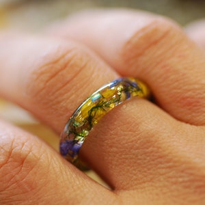 Bague florale en résine avec tournesols, bague fleur pressée bleue, bagues fleurs sauvages, bijoux botaniques, bijoux vraies fleurs, cadeau fête des mères image 5