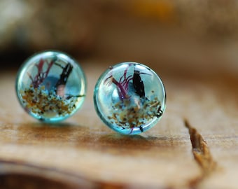 Pendientes oceánicos, pendientes de mar azul, joyas de resina de playa, regalo para amantes del océano, pendientes de poste marino, pendientes de surf para mujer