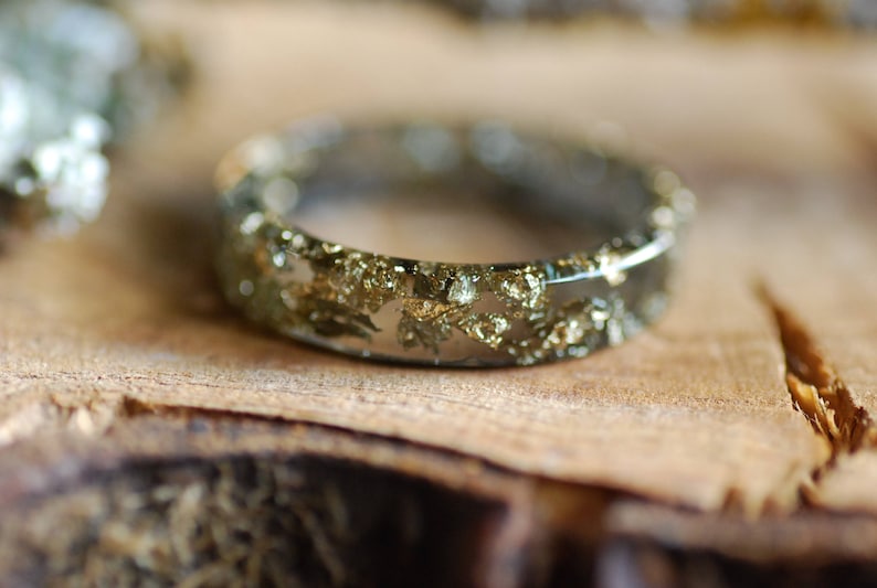 Black Resin Ring Mens Ring Gold Flakes Ring Stacking Ring Etsy