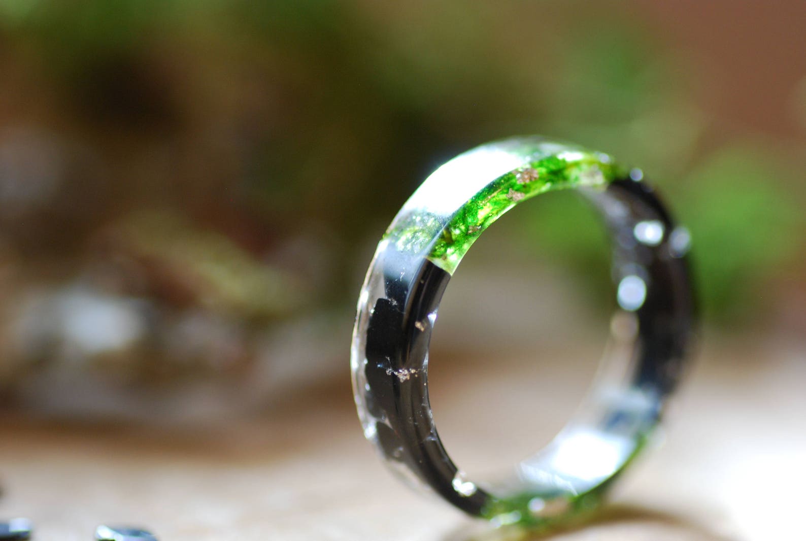 Mens Ring Black Tourmaline Ring Gemstone Ring Green Moss Etsy