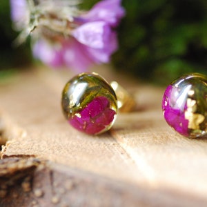 Sugilite Purple Stud Earrings, Gold Sugilite Resin Earrings, Nature Cabochon Stud Earrings, Purple Gift For Women image 1