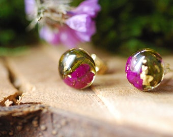 Sugilite Purple Stud Earrings, Gold Sugilite Resin Earrings, Nature Cabochon Stud Earrings, Purple Gift For Women