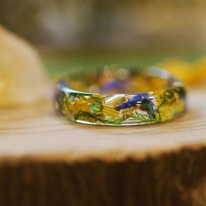 Bague florale en résine avec tournesols, bague fleur pressée bleue, bagues fleurs sauvages, bijoux botaniques, bijoux vraies fleurs, cadeau fête des mères image 7