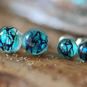 Real Seaweed Stud Earrings, Ocean Resin Earrings, Unique Blue Sea Earrings, Gift for Ocean Lovers, Mermaid Jewelry image 5