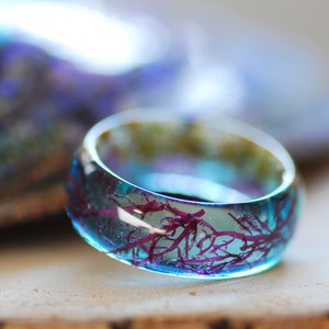 Ocean Resin ring, Mermaid Blue Ring, Nautical Ring, Blue Summer Resin Ring, Sea Ring, Real Seaweed Ring, Mermaid Jewelry, Sea Gift image 5