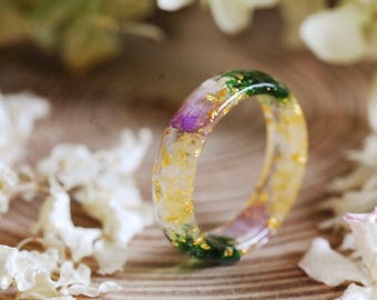 Citrine Birthstone Resin Ring: November Birth Flower Purple Chrysanthemum