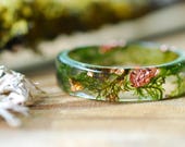 Moss Ring, Resin Nature Ring, Plant with Copper flakes Ring, Forest Ring, Anniversary Ring, Gift for Father, Mountain Ring, Men ring