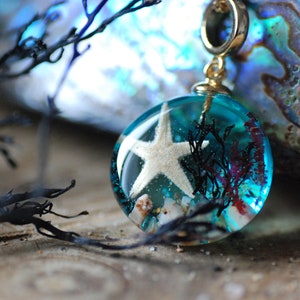 Ocean Starfish Necklace, Blue Sea Necklace, Mermaid Pendant, Resin Necklace, Underwater Necklace, Seaweed Nature Pendant image 2