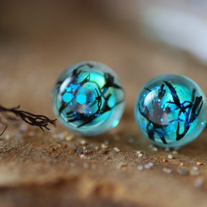 Real Seaweed Stud Earrings, Ocean Resin Earrings, Unique Blue Sea Earrings, Gift for Ocean Lovers, Mermaid Jewelry image 6