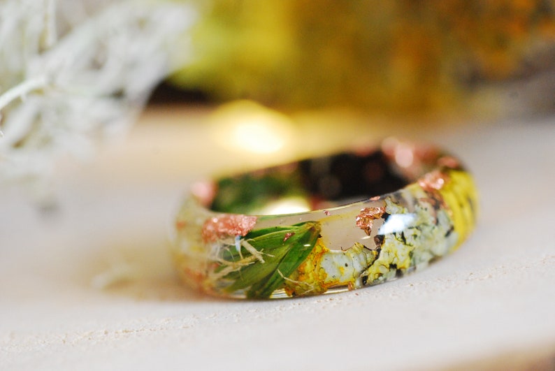 Magic Forest Ring with Moss and Lichen, Outdoor Resin Ring with copper flakes, Elf Ring, Moss Mountain Ring, Fairy Jewelry image 7