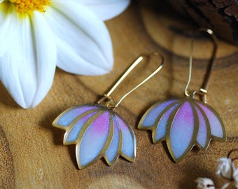 Lotus Flower Dangle Earrings, Sparkly Pink Yoga Jewelry, Gifts for Her