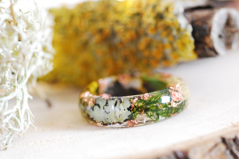 Magic Forest Ring with Moss and Lichen, Outdoor Resin Ring with copper flakes, Elf Ring, Moss Mountain Ring, Fairy Jewelry image 8