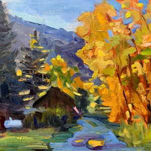 Original oil painting 9x12 Lake City Colorado fall autumn dusk