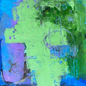 Abstract Oil and Cold Wax colorful 8x8 Original painting