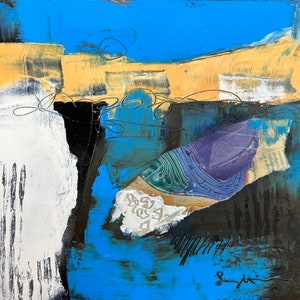 Abstract Oil and Cold Wax colorful 8x8 Original painting
