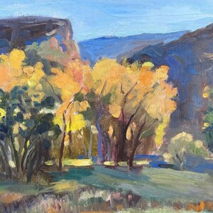 Large Original oil painting 12x16 Ken Caryl Littleton Deer Creek Valley Colorado Mountain fall dusk Sunset