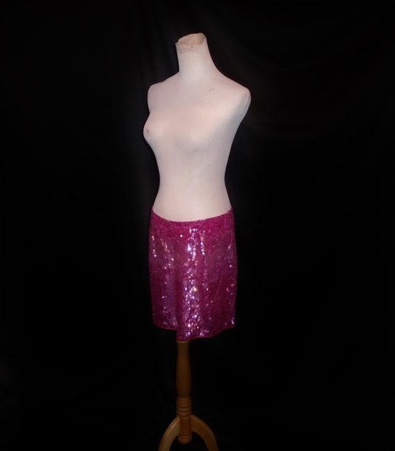 Vtg 90s Hot Pink Sequin Mini Skirt Sz L / Vintage… - image 1