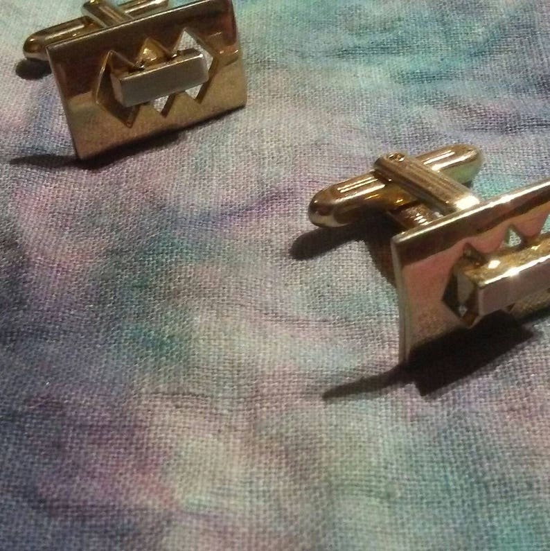 vintage 50s geometric silver /& gold tone Hickok cuff links vtg 1950s two tone formal rectangular cufflinks cuff jewelry