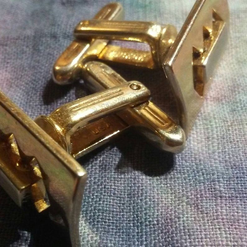 vintage 50s geometric silver /& gold tone Hickok cuff links vtg 1950s two tone formal rectangular cufflinks cuff jewelry