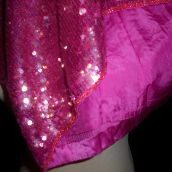 Vtg 90s Hot Pink Sequin Mini Skirt Sz L / Vintage… - image 7