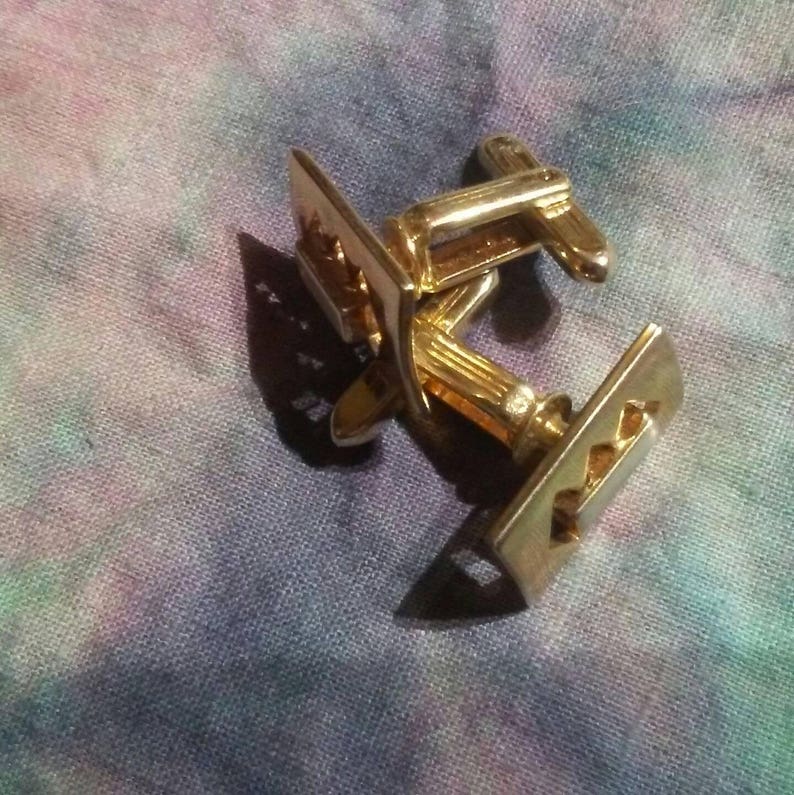 vintage 50s geometric silver /& gold tone Hickok cuff links vtg 1950s two tone formal rectangular cufflinks cuff jewelry