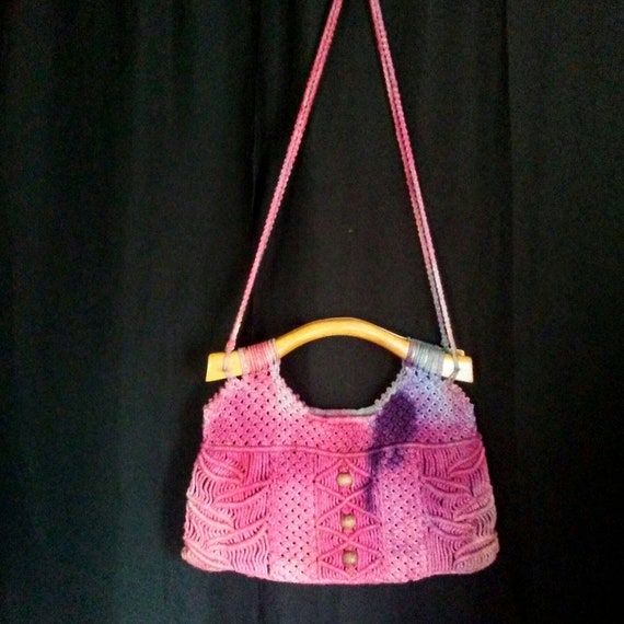 Vintage 1970s Hand Dyed Macrame Shoulder Bag With… - image 3