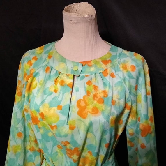 Vtg 60s Flower Power Belted Maxi Dress Sz M/L / V… - image 3