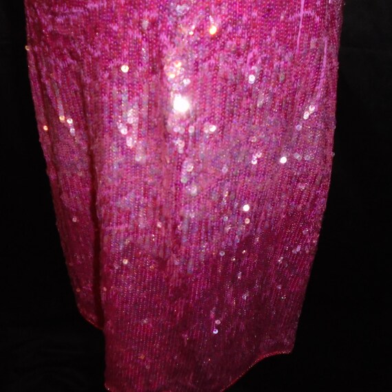 Vtg 90s Hot Pink Sequin Mini Skirt Sz L / Vintage… - image 4