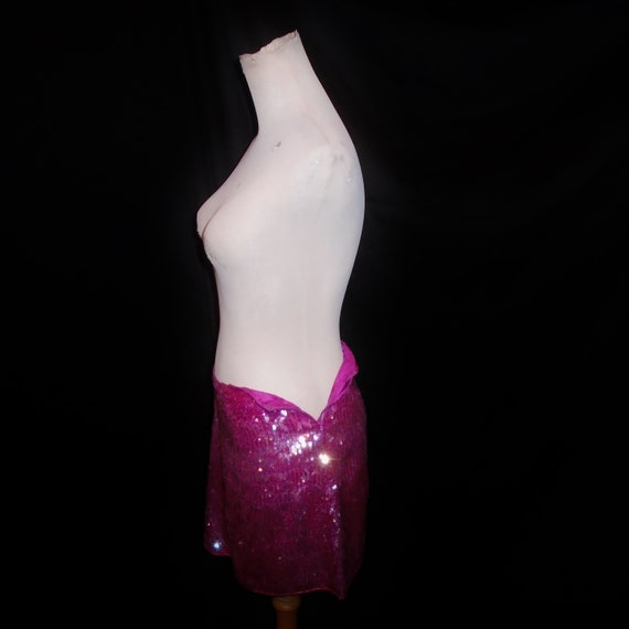 Vtg 90s Hot Pink Sequin Mini Skirt Sz L / Vintage… - image 6