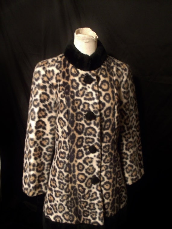 Vtg 60s Mod Fuzzy Leopard Print Coat Sz M/L / Vin… - image 2