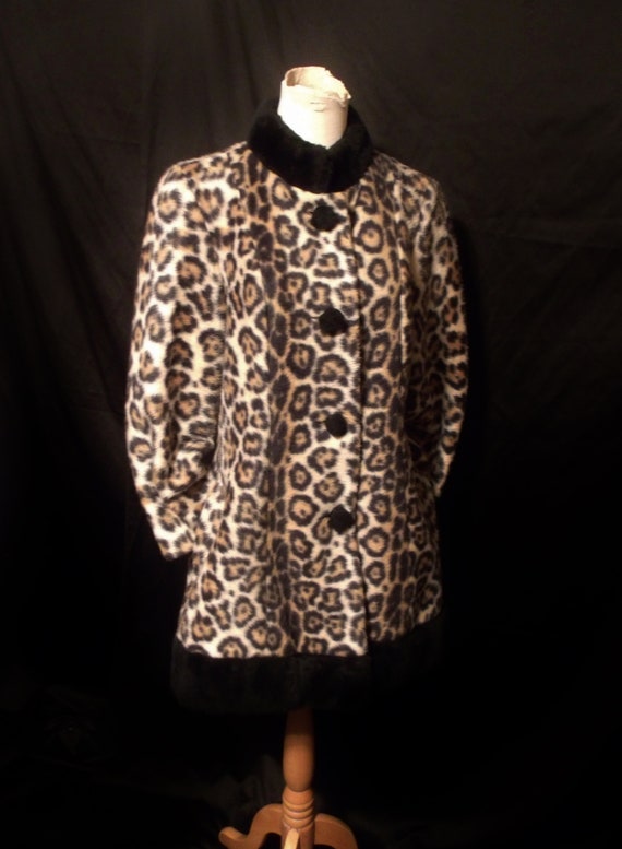 Vtg 60s Mod Fuzzy Leopard Print Coat Sz M/L / Vin… - image 4